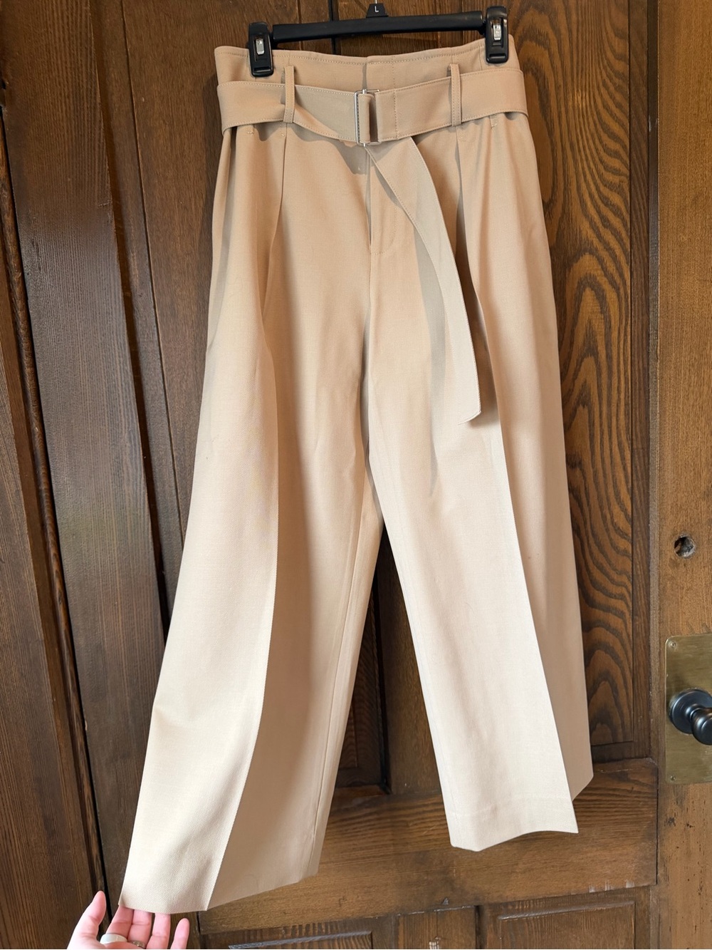 Club Monaco Beige High-Waist Belted Wide-Leg Pants